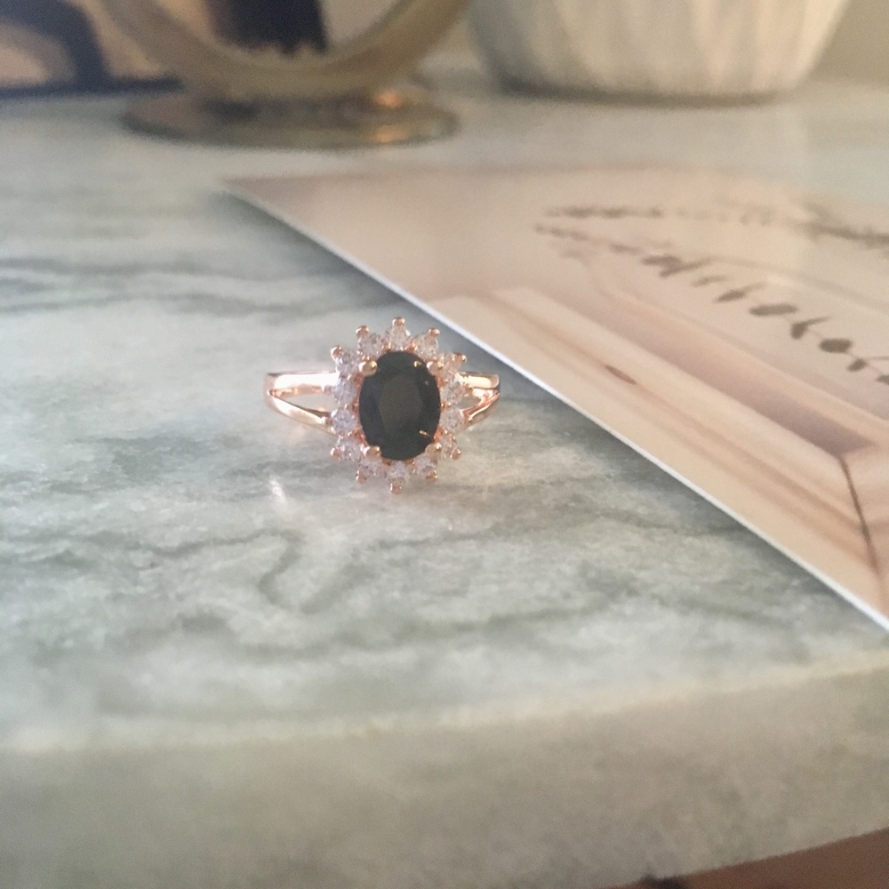 Rose Gold Plated Black C.Z FLOWER Ring - Picture 3 of 6